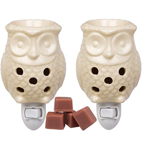 Deco Plug-in Electric Mini Owl Candle Warmers, 2 Wax & Tart Warmer for Indoor Decor, Includes 4 Wax Cubes and Halogen Bulb- Freshen Home or Office w Desired Fragrance- Great Holiday & Wedding Gift