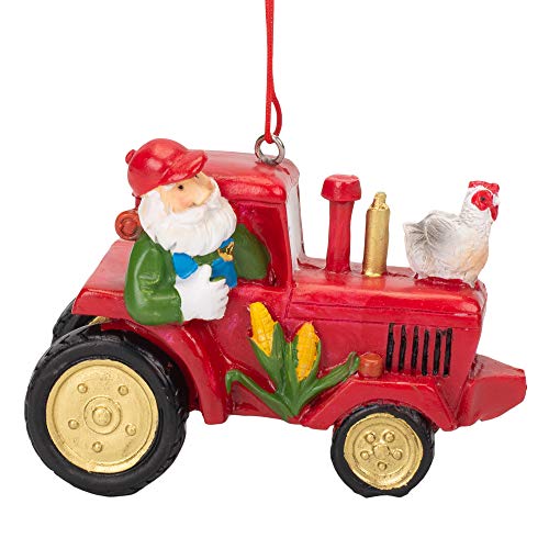 Midwest-CBK Santa Driving Tractor Festive Red 3 x 2 Resin Stone Christmas Ornament