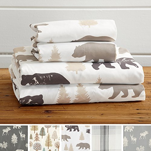 Book Cover Great Bay Home 3-Piece Lodge Printed Ultra-Soft Microfiber Sheet Set. Beautiful Patterns Drawn from Nature, Comfortable, All-Season Bed Sheets. (Twin, Bear)