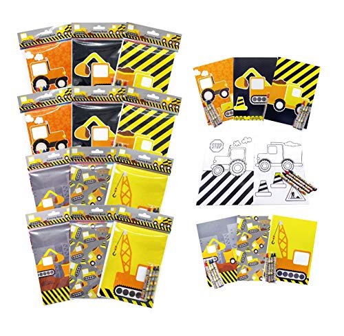 Book Cover Construction Trucks Coloring Book with Crayons Party Favors, 12 Pack