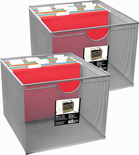 Neat Life Mesh Office File Organizer Storage Box with Side Hanging Rails - Silver (2 Pack)