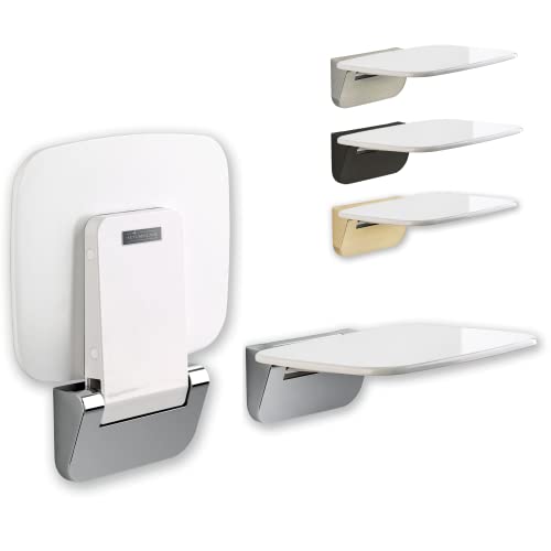 Stylish Folding Shower Seat Attachment - Durable, Foldable Luxury Bath Seats with Wall Mounted Chrome Brackets - Chairs for Showering for Adults, Elderly, and Seniors - Holds Up to 350 Lbs