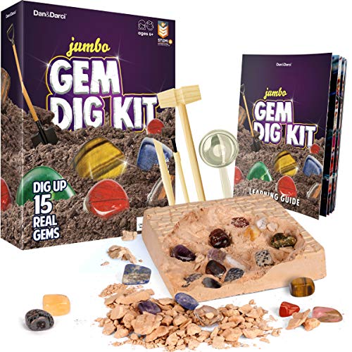 Book Cover Dan & Darci Mega Gem Dig Kit - Dig up 15 Real Gemstones - Great Science, Gemology, Mining Gift Kids, Boys Girls - Rocks, Minerals, Excavation Toys
