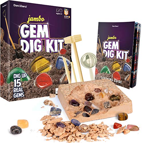 Dan & Darci Mega Gem Dig Kit - Dig up 15 Real Gemstones - Great Science, Gemology, Mining Gift Kids, Boys Girls - Rocks, Minerals, Excavation Toys