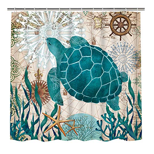 Book Cover Ice jazz Bathroom Shower Curtain Sea Turtle Ocean Creature Landscape Shower Curtains Fabric Bathroom Curtain Durable Waterproof and Mildew Resistant Bath Curtain Sets with 12 Hooks