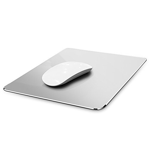 Vaydeer Hard Metal Aluminum Mouse Pad Clear Modern Smooth Magic Ultra Thin Double Side Design Mouse Mat Waterproof Fast and Accurate Control Compatible for Gaming and Office, Silver, 9.05X7.08 Inch