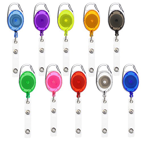 JPSOR Retractable Badge Holder，10pcs Id Card Holders Badge Reel Clips in 10 Colors