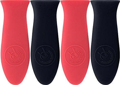 Premium Cast Iron Handle Cover, Heat Protecting Silicone Hot Handle holder, Silicone Pot Handle Cover for Cast Iron Skillets 4 Pcs