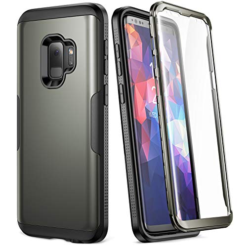 YOUMAKER Galaxy S9 Case,Metallic Gun with Built-in Screen Protector Heavy Duty Protection Shockproof Slim Fit Full Body Case Cover for Samsung Galaxy S9 5.8 inch - Gun Metal/Black