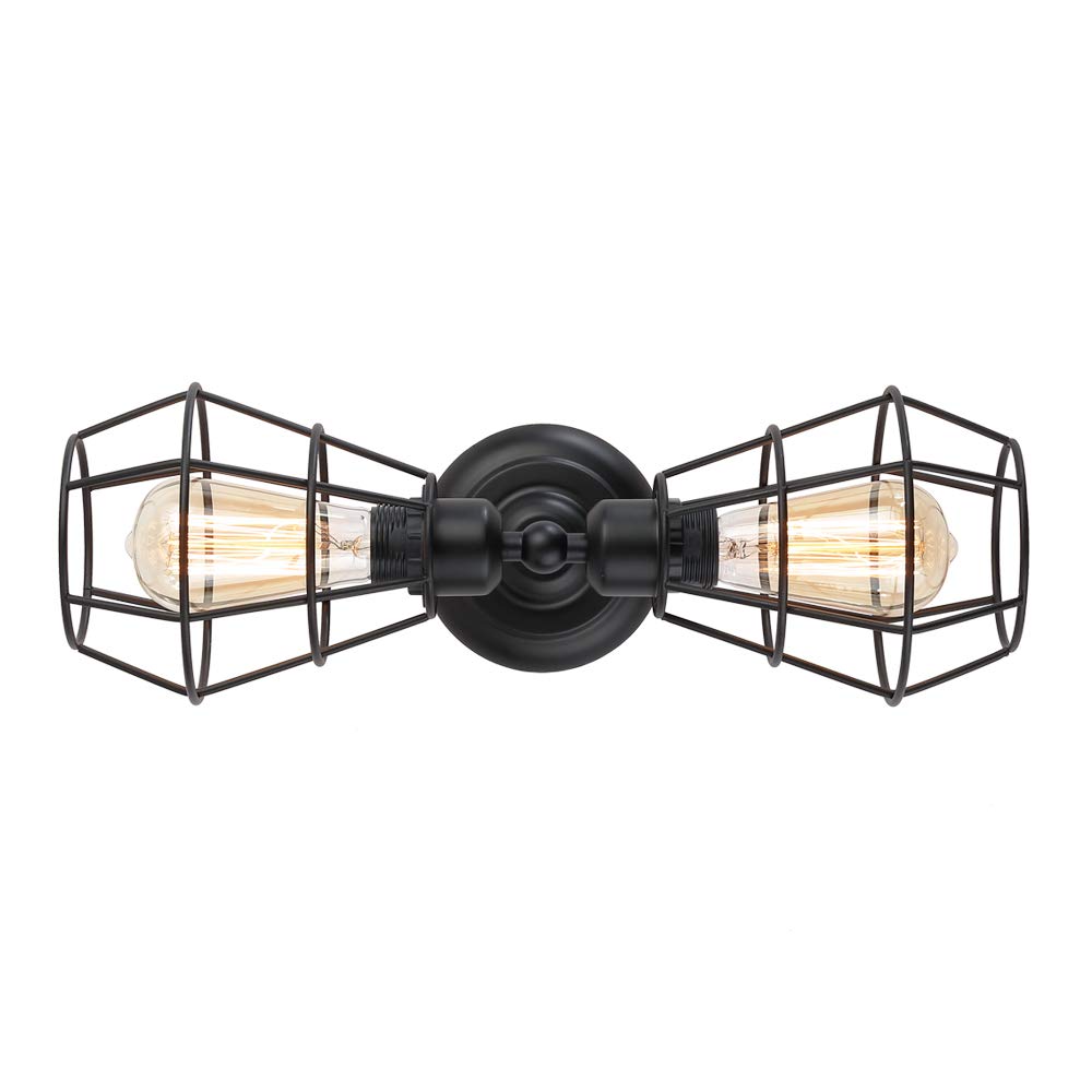 KOONTING 2-Light Industrial Bathroom Vanity Light, Metal Wire Cage Wall Sconce, Vintage Edison Wall Lamp Light Fixture for Bathroom Dressing Table Mirror Cabinets Vanity Table Living Room Porch. 2-Light Vanity Light