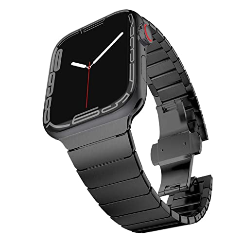 Surace Stainless Steel Link Bracelet Compatible with Apple Watch Band 44mm 42mm with Butterfly Folding Clasp Compatible for Apple Watch Series 6 Series 5 Series 4, Black
