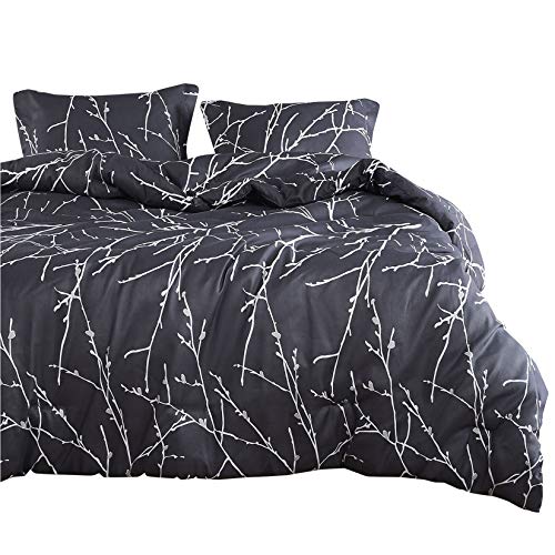 Book Cover Wake In Cloud - Branches Duvet Cover Set, Dark Gray Grey Charcoal with Tree Pattern Printed, Soft Microfiber Bedding with Zipper Closure (3pcs, California King Size)