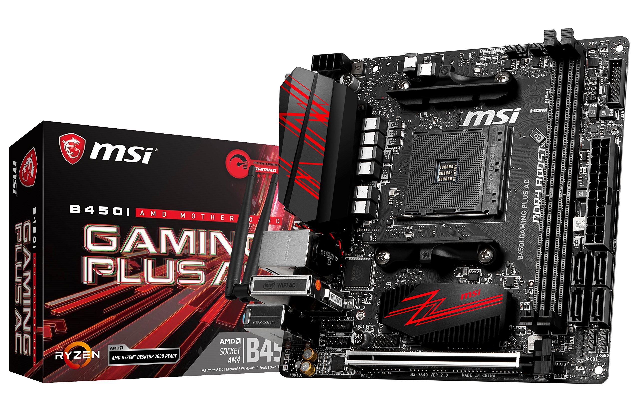 MSI Performance Gaming AMD Ryzen 1st and 2nd Gen AM4 M.2 USB 3 DDR4 HDMI Display Port Mini-ITX Motherboard (B450I GAMING Plus AC)