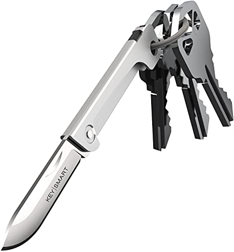 KeySmart Mini Knife - Keychain Pocket Knife, Compact Folding Box Cutter with Stainless Steel, Add-On Accessory (Silver)