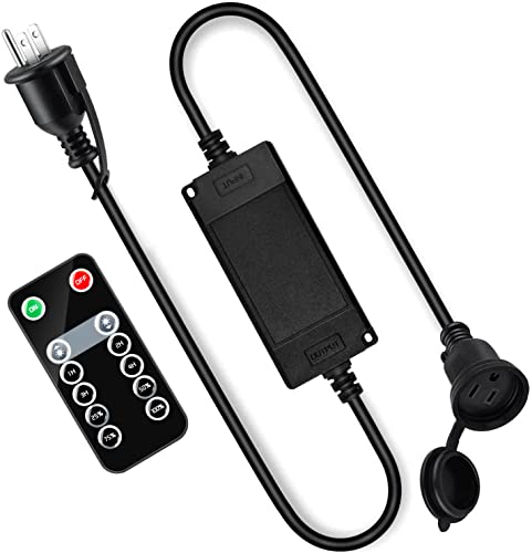 Dimmer Plug, Kohree Dimmer Switch Dimming Kits Plug-in Remote Timer for Outdoor Patio String Lights LED Bulbs, 240W Max Power, 10ft Longer Cord, 3 Prong Outlet, Weatherproof IP68, ETL Listed