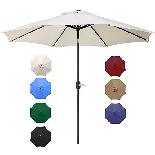 UHINOOS 9FT Patio Umbrella, Outdoor Umbrella with Crank and 8 Ribs, Polyester Aluminum Alloy Pole Tilt Button Outside Table Umbrella, Fade Resistant Water Proof Patio Table Umbrella (Ivory)