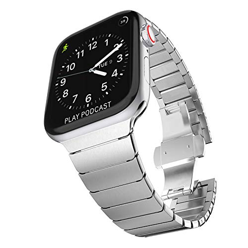 Surace Stainless Steel Link Bracelet Replacement for Apple Watch Series 4 44mm Band with Butterfly Folding Clasp Compatible for Apple Watch 42mm Series 3/2/1(Silver)
