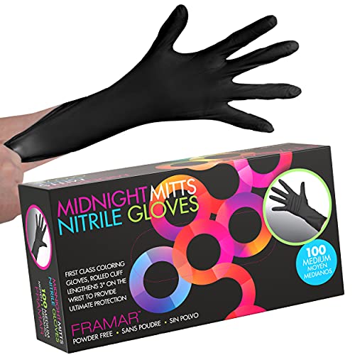 FRAMAR Powder Free Nitrile Gloves Medium – 12 INCH Black Gloves Disposable Latex Free, Guantes De Nitrile, For Hair Dye, Cleaning, Tattoo – Extra Durable & Resistant – 100 Pack