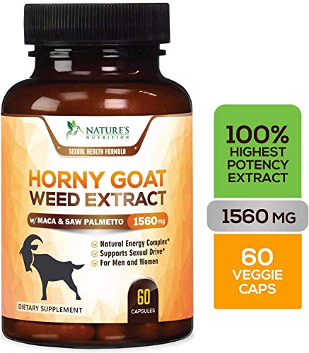 Premium Horny Goat Weed Extract for Men & Women 1560mg - Made in USA - [10X Strength Icariins] with Maca, Tribulus, L-Arginine, Saw Palmetto & Tongkat Ali, Energy, Stamina, Performance - 60 Capsules