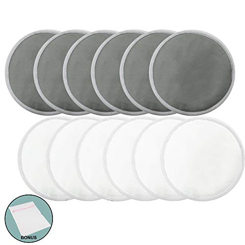 Jalousie Reusable Bamboo Fiber Nursing Pads and Breast Therapy Gel Pads Bundle with Bonus Laundry Bag - Include 12 Bamboo Nursing Pads and 2 Gel Pads with Cover Bonus Laundry Bag