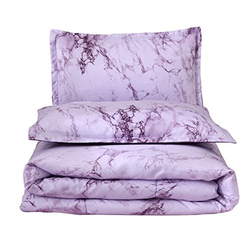 Book Cover NTBED Marble Comforter Sets Queen Purple Printed 3pcs Bed Set Lightweight Microfiber Bedding Quilt for Adults