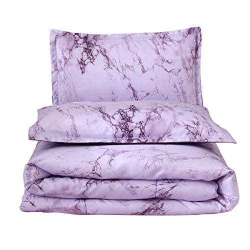 NTBED Marble Comforter Sets Queen Purple Printed 3pcs Bed Set Lightweight Microfiber Bedding Quilt for Adults