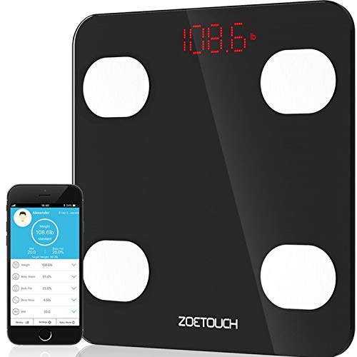 Body Fat Scale, ZOETOUCH Smart Digital Bathroom Weight Scale with iOS and Android APP Wireless Body Composition Analyzer Fitness Health Monitor Capacity up to 180 kg/396 lbs