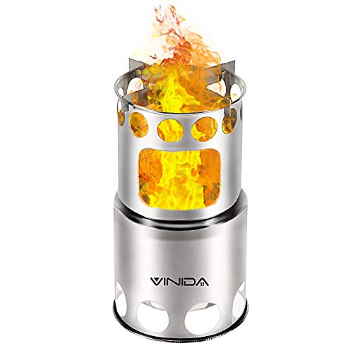 VINIDA Camping Stove Backpacking Stove Survival Stove - Portable Lightweight Wood Burning Stove with Nylon Carry Bag for Hiking Climbing Fishing Picnic BBQ