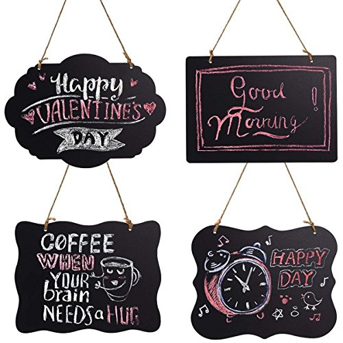 Homemaxs Chalkboard Sign Double-Sided Message Board with Hanging String - 4 Pack