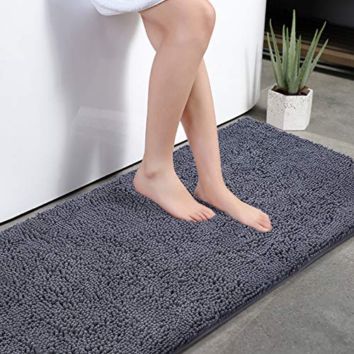 KMAT Bath Mat Rug Nonslip Plush Chenille Bathroom mat Quick Absorbent 28" x 47" Grey Large Bath Rug for Bathroom Floor Tub Shower Bedroom Living Room,Machine Washable