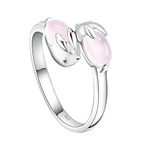 Book Cover MIXIA Trendy Rings for Women Pink Opal Bunny Finger Open Adjustable Engagement Wedding Cute Rabbit Animal Ring