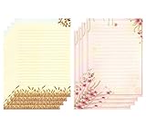 IMagicoo 50 Writing Stationery Paper Set, Lined Stationery Paper for Writing letters, Floral Letter Writing Papers with lines for Invitations, Notes, 11.7x8.26'' Letterhead Papers, 2 Different Style