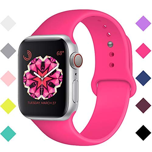 Bandx Sport Band Compatible with Smart Watch Band, Soft Silicone Replacement Bands Compatible with Iwatch Series 5,4,3,2,1 (38mm(40mm)-S/M, Barbie Pink)