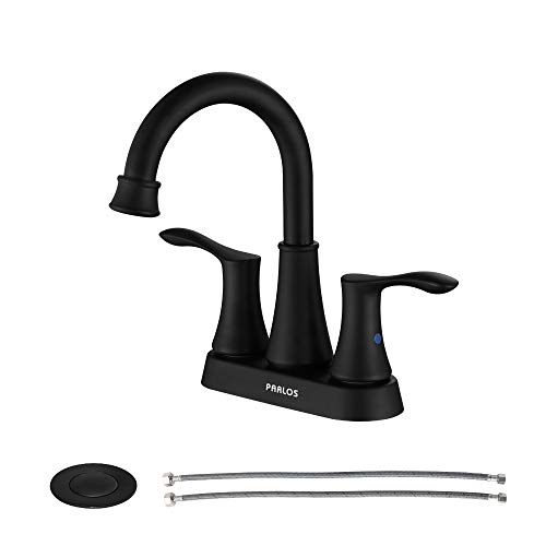 Book Cover PARLOS 2-Handle Bathroom Sink Faucet High Arc Swivel Spout with Drain assembly and Faucet Supply Lines, Matte Black, Demeter 14134