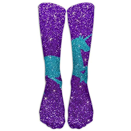 SDEYR79 Glitter Unicorn Youth Soccer Socks Teens Knee High Football Socks Long Striped Rugby Tube Socks.