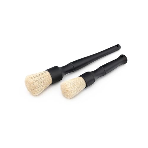 Detail Factory - Boar Hair Detailing Brush Short-Handle + Long-Handle Combo Kit - Comfortable Grip and Heavy-Duty Scrubbing for Interior, Exterior, Engine Bay, Wheels, Exhaust Tips, Black