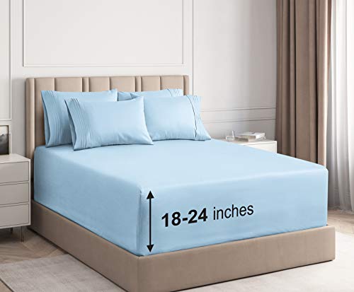 Extra Deep Pocket Sheets - 6 Piece Sheet Set - Queen Sheets Deep Pocket- Extra Deep Pocket Queen Sheets - Deep Fitted Sheet Set - Extra Deep Pocket Queen Size Sheets - Easily Fits Extra Deep Mattress