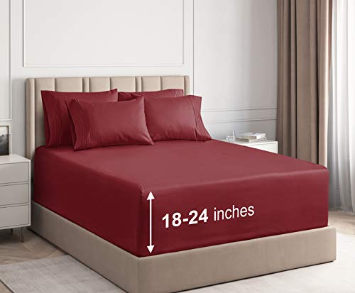 Extra Deep Pocket Sheets - 6 Piece Sheet Set - King Size Sheets Deep Pocket - Extra Deep Bed Sheets - Deep King Fitted Sheet Set - Super and Ultra Deep Sheets - For Deep Pockets Mattress - Fits Easily