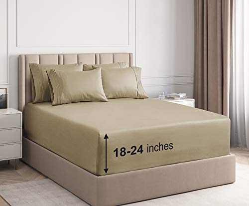 Extra Deep Pocket Sheets - 6 Piece Sheet Set - Queen Sheets Deep Pocket- Extra Deep Pocket Queen Sheets - Deep Fitted Sheet Set - Extra Deep Pocket Queen Size Sheets - Easily Fits Extra Deep Mattress