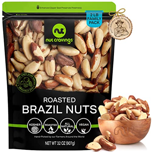 Premium Roasted unsalted Brazil Nuts (32oz - 2 LB) Kosher | Natural | Keto Friendly | Vegan | Non-Gmo | 100% Natural Brazil Nuts Superior to Organic | No Shell ,Bulk Nuts Packed Fresh in Resealable Bag - Healthy Protein Food Snack