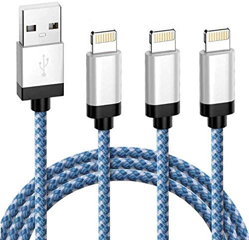 ilikable iPhone Charging Cable, 3Pack 6FT MFi Certified Long Nylon Braided iPhone Cable Charging Cord Compatible with iPhone 11/Xs/Max/XR/X/8/7/Plus/6/SE/iPad/iPod - Blue&White