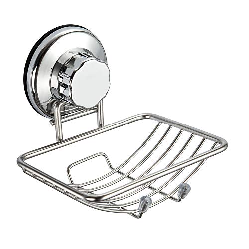 SANNO Suction Soap Dish Holder,Soap Saver Soap Holder Soap Tray Bar Soap Sponge Holder Vacuum Suction Cup Bar Soap Sponge Holder for Shower, Bathroom, Tub and Kitchen Sink - rust proof stainless steel