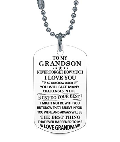 ZXOTTY to My Grandson Never Forget How Much Love You Grandma Grammie Nana Grammy Dog Tags Pendant Necklace Birthday Gift Jewelry Graduation Military Birthday Anniversary Personalized