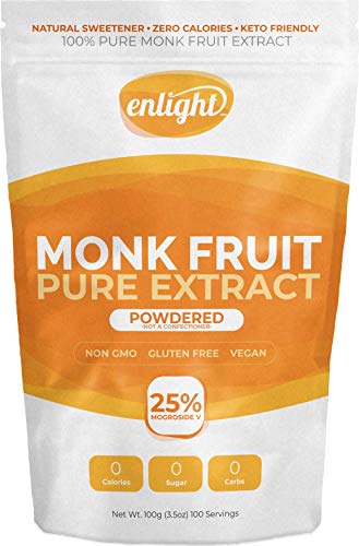 Book Cover ENLIGHT - 100% Pure Monkfruit Extract (100g / 3.5oz Size) Zero Calories, Keto Friendly, Sugar Free Natural Sweetener