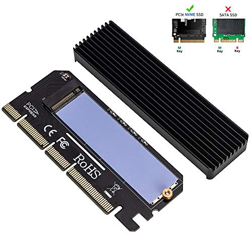 QNINE [Upgraded] NVME Adapter with Heat Sink, High Performance PCI Express 3.0 x4 to M.2 PCIe SSD (Key M) Card, Support PCIe x4 x8 x16 Slot