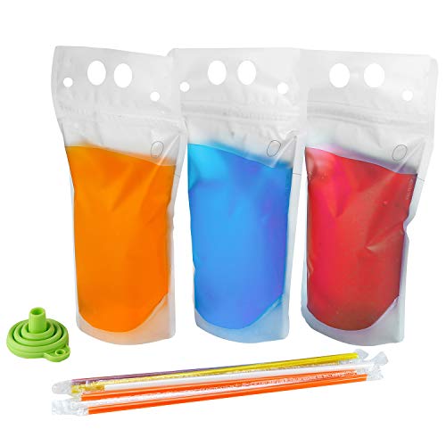 Book Cover C CRYSTAL LEMON 100PCS Liquor Pouches, Drink Pouches for Adults with Straw Smoothie Bags Juice Pouches with 100 Drink Straws, Heavy Duty Hand-Held Translucent Reclosable Ice Drink Pouches Bag