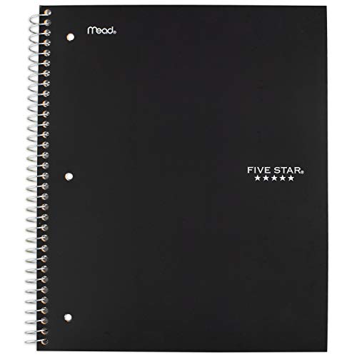 Five Star Spiral Notebook, 1 Subject, Graph Ruled Paper, 100 Sheets, 11" x 8-1/2", Black (73679)