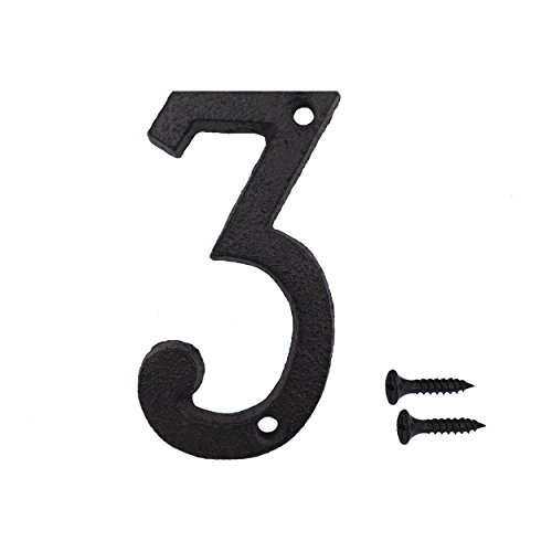 3 Inch Wrought Iron House Number, Matching Screws Included Black Number 3