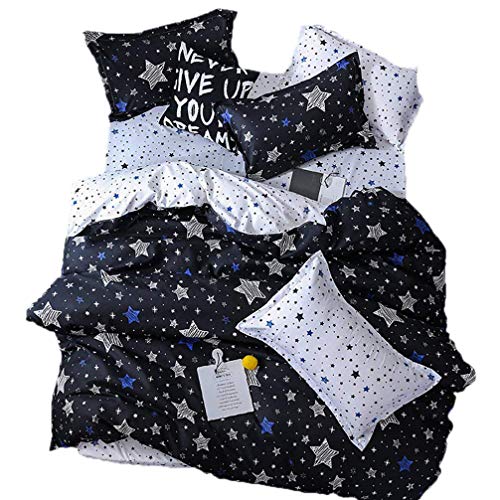 Book Cover Sookie 3Pcs White and Blue Pentacle Printed Bedding Set for Kids Boys and Girls,Duvet Cover with Twinkling Stars in The Sky -Twin,Black,No Comforter and Sheet