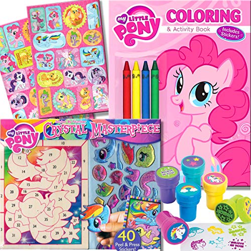 My Little Pony Coloring Book with Crystal Masterpiece Set - 32-page Coloring Book, My Little Pony Stickers, Crayons and Stampers